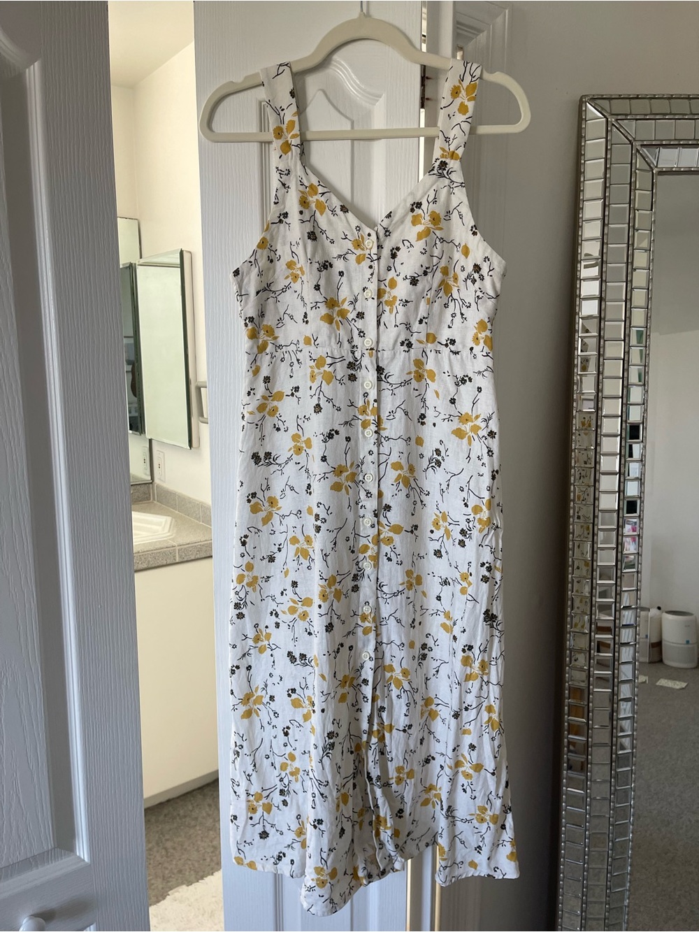 Linen Floral Button-Front Midi Dress